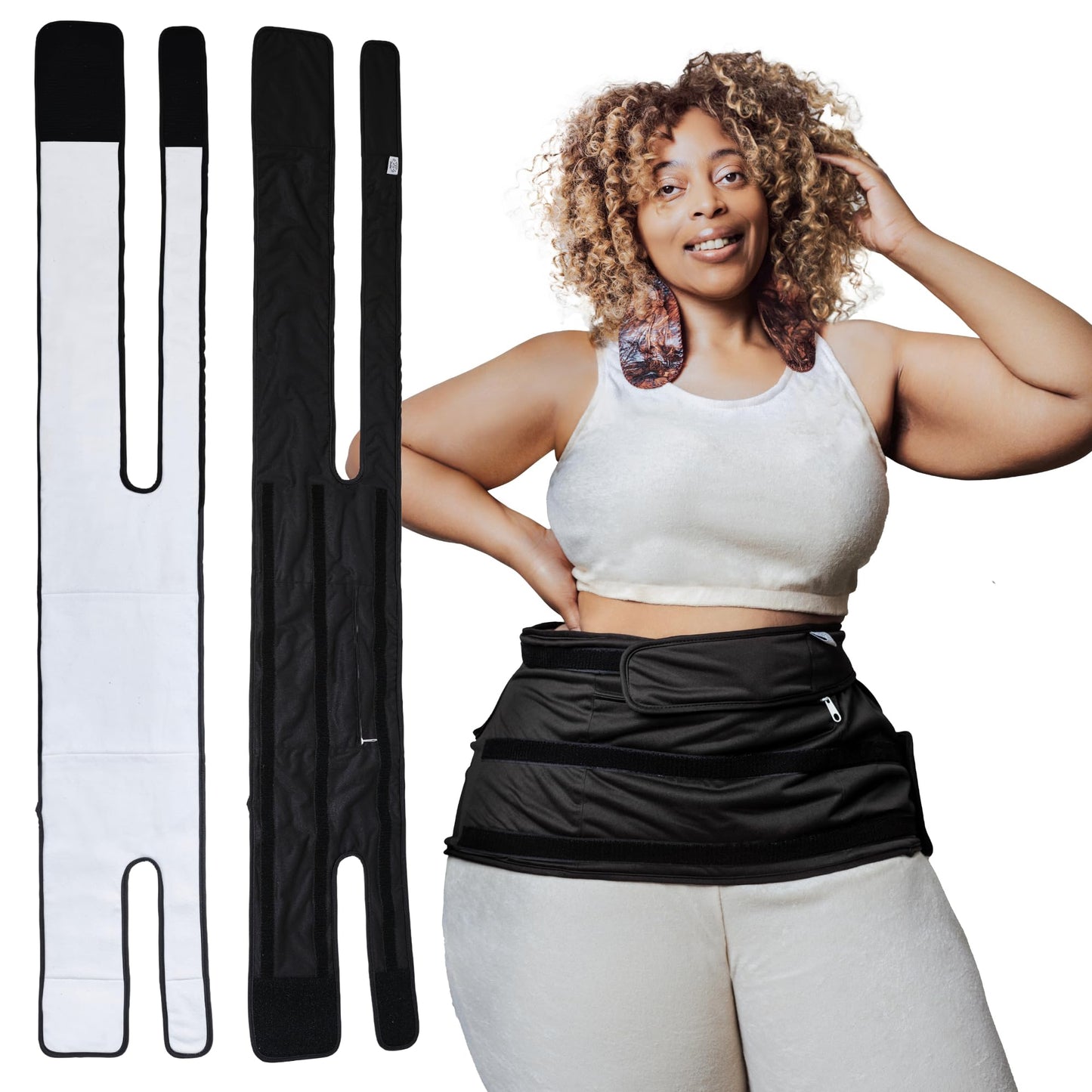 Sentre Plus-Size Castor Oil Pack Wrap – Adjustable Straps, Organic Cotton Flannel, 67in (Black)