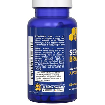 Natural Stacks Serotonin Brain Food – 1250mg L-Tryptophan & 400mg Rhodiola Rosea – Mood Support with Magnesium Glycinate & Zinc – 60 Capsules