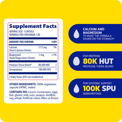 Enzymedica SerraGold High-Potency Serrapeptase Enzyme Supplement – 120 Count