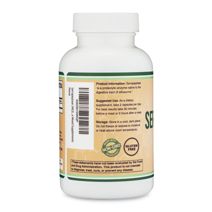 Serrapeptase 240,000 SPU Max Potency – Pack of 2 by Double Wood Supplements (120 Veggie Capsules per Bottle)