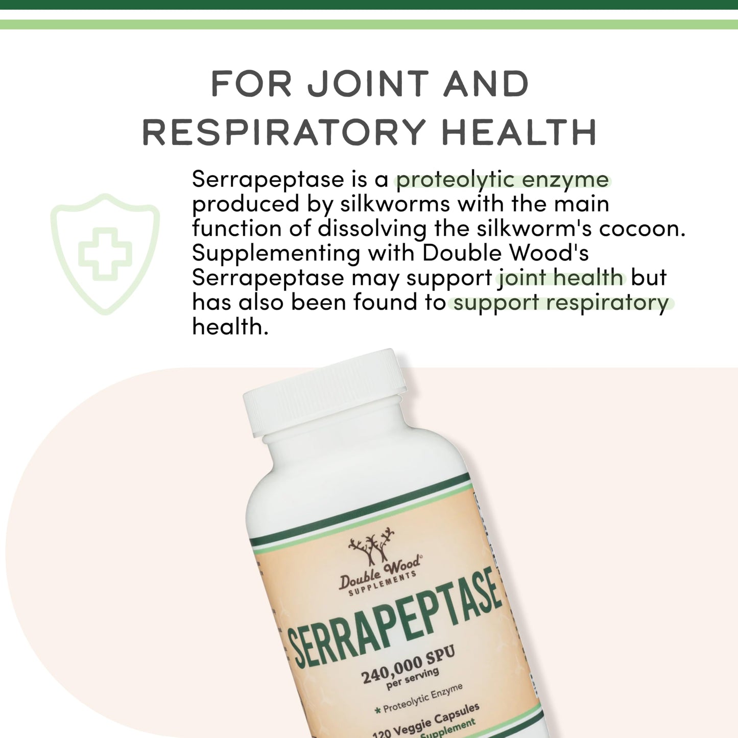 Serrapeptase 240,000 SPU Max Potency – Pack of 2 by Double Wood Supplements (120 Veggie Capsules per Bottle)