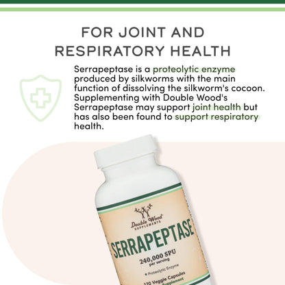 Serrapeptase 240,000 SPU Max Potency – Pack of 2 by Double Wood Supplements (120 Veggie Capsules per Bottle)