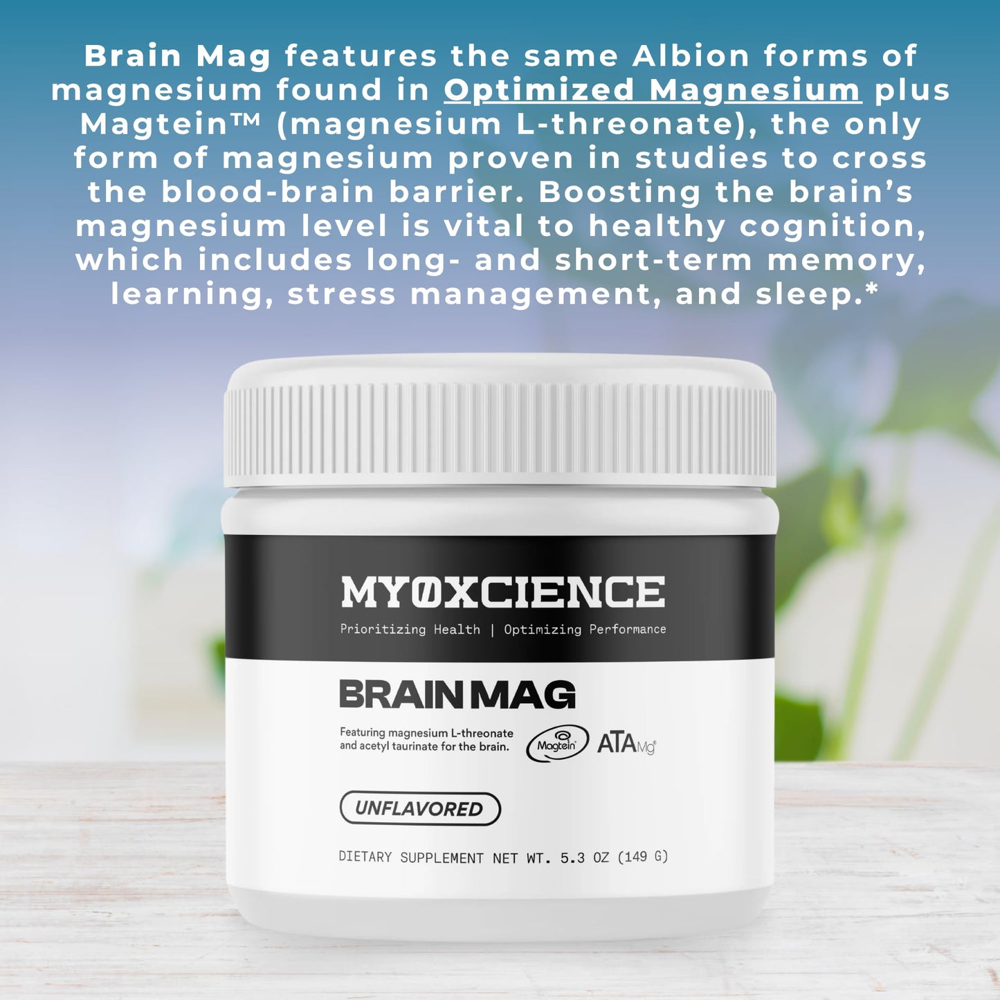 MYOXCIENCE Brain Mag | Magnesium L-Threonate Magtein & Magnesium Glycinate Powder (Unflavored) – 60 Servings