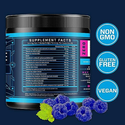KEY NUTRIENTS Multivitamin Electrolytes Powder No Sugar – Blue Raspberry Hydration | Made in USA