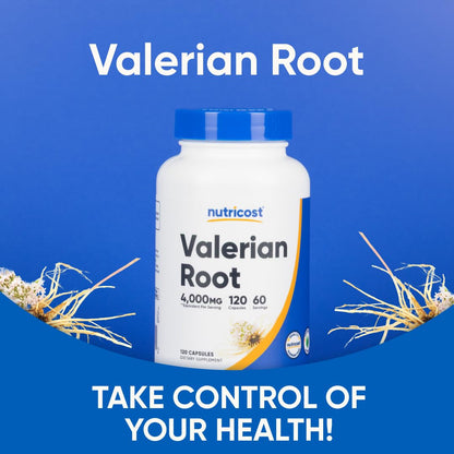 Nutricost Valerian Root Capsules (1000mg per Serving, 4:1 Extract) – 120 Vegetarian Capsules, Gluten Free, Non-GMO