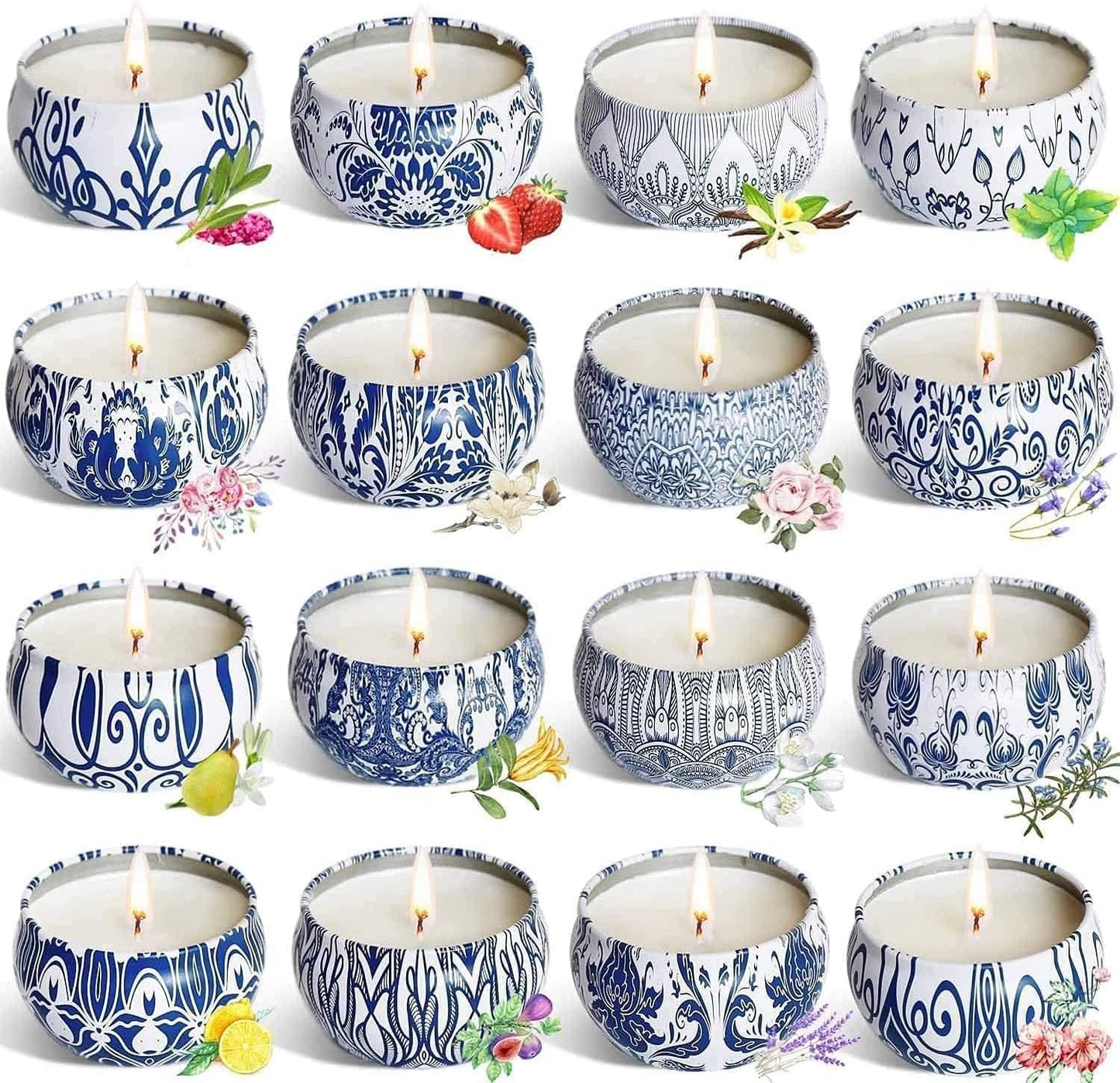 Set of 16 Scented Candles Gifts – Travel Tin Jars, 2.5 oz