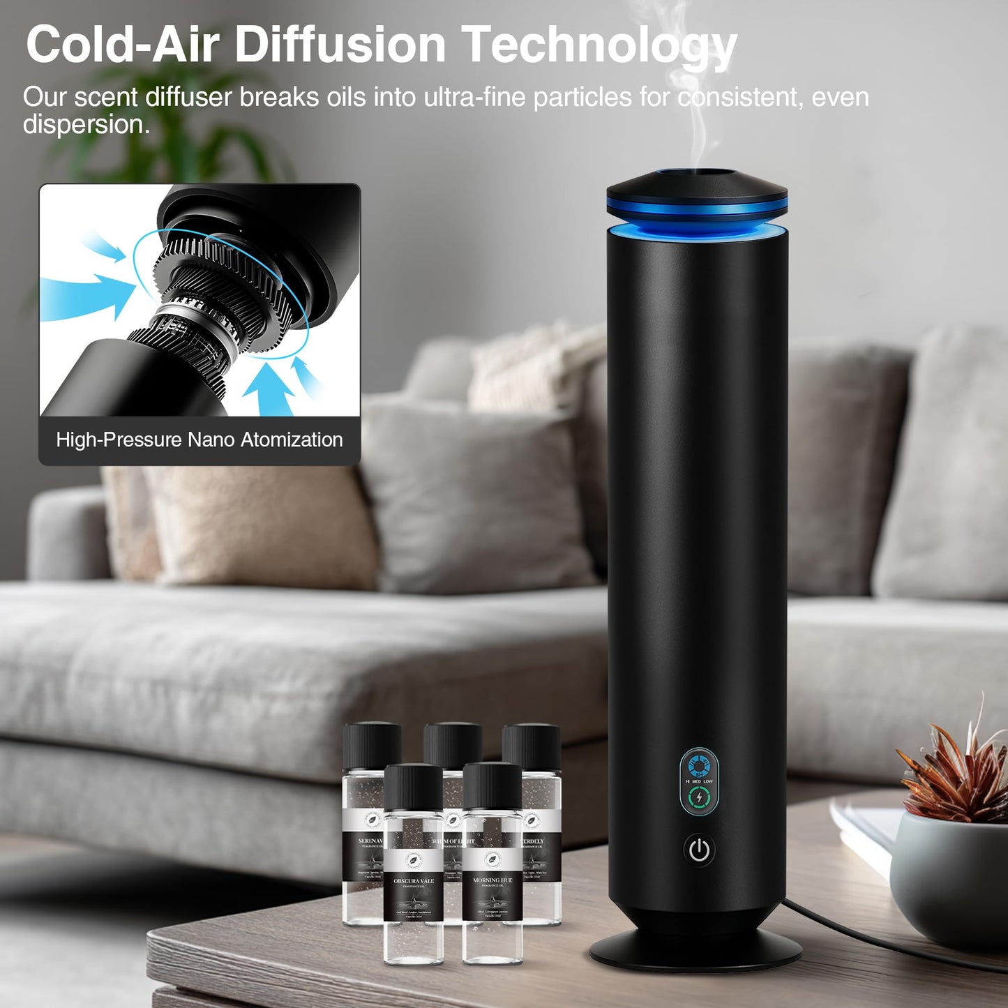 Waterless Scent Diffuser Starter Kit – 1500 Sq Ft Coverage, Black