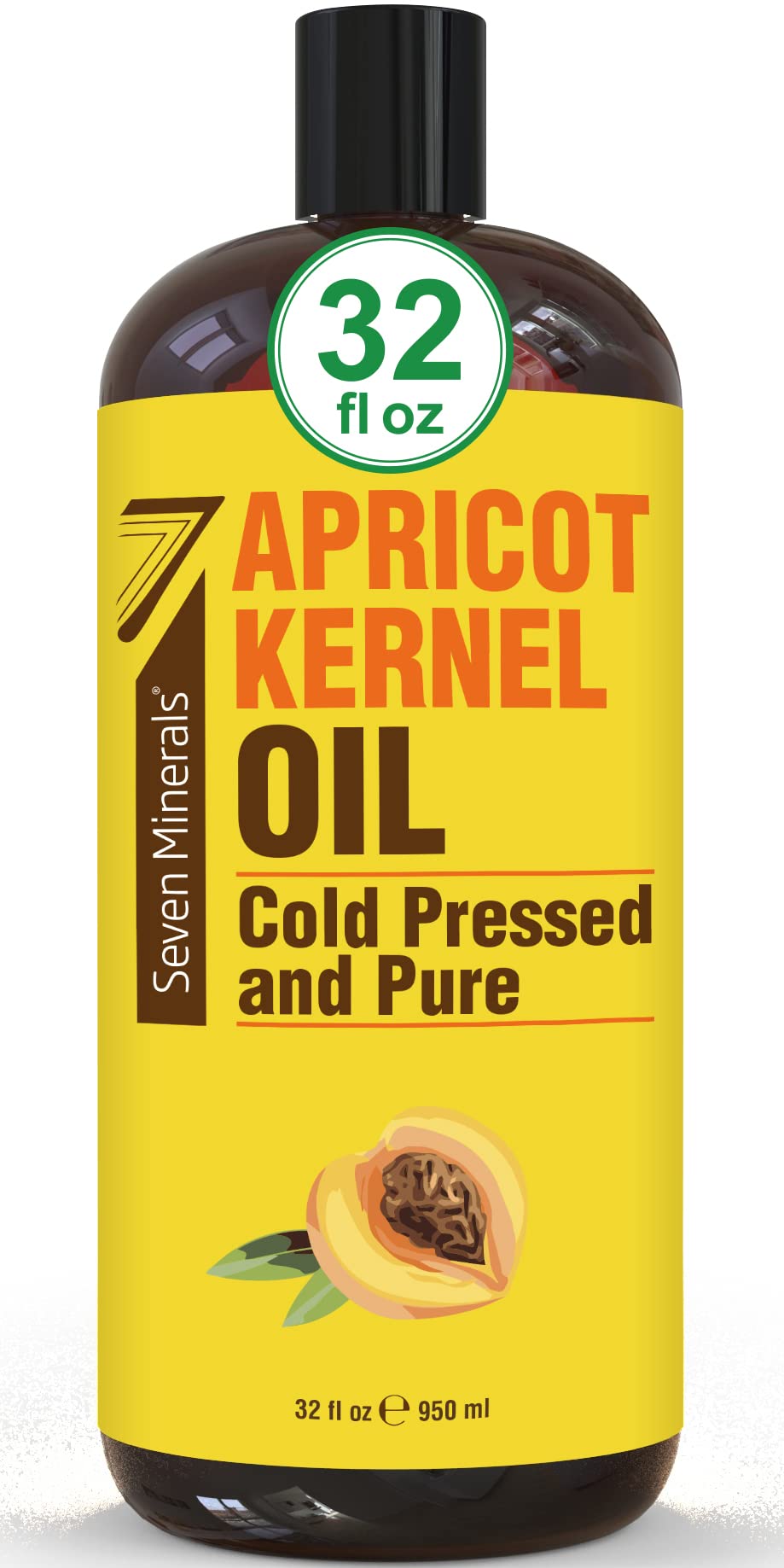 Seven Minerals Apricot Kernel Oil 32oz – Cold-Pressed, Non-GMO, Hexane-Free