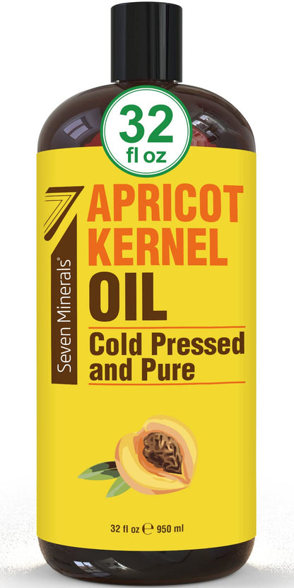 Seven Minerals Apricot Kernel Oil 32oz – Cold-Pressed, Non-GMO, Hexane-Free