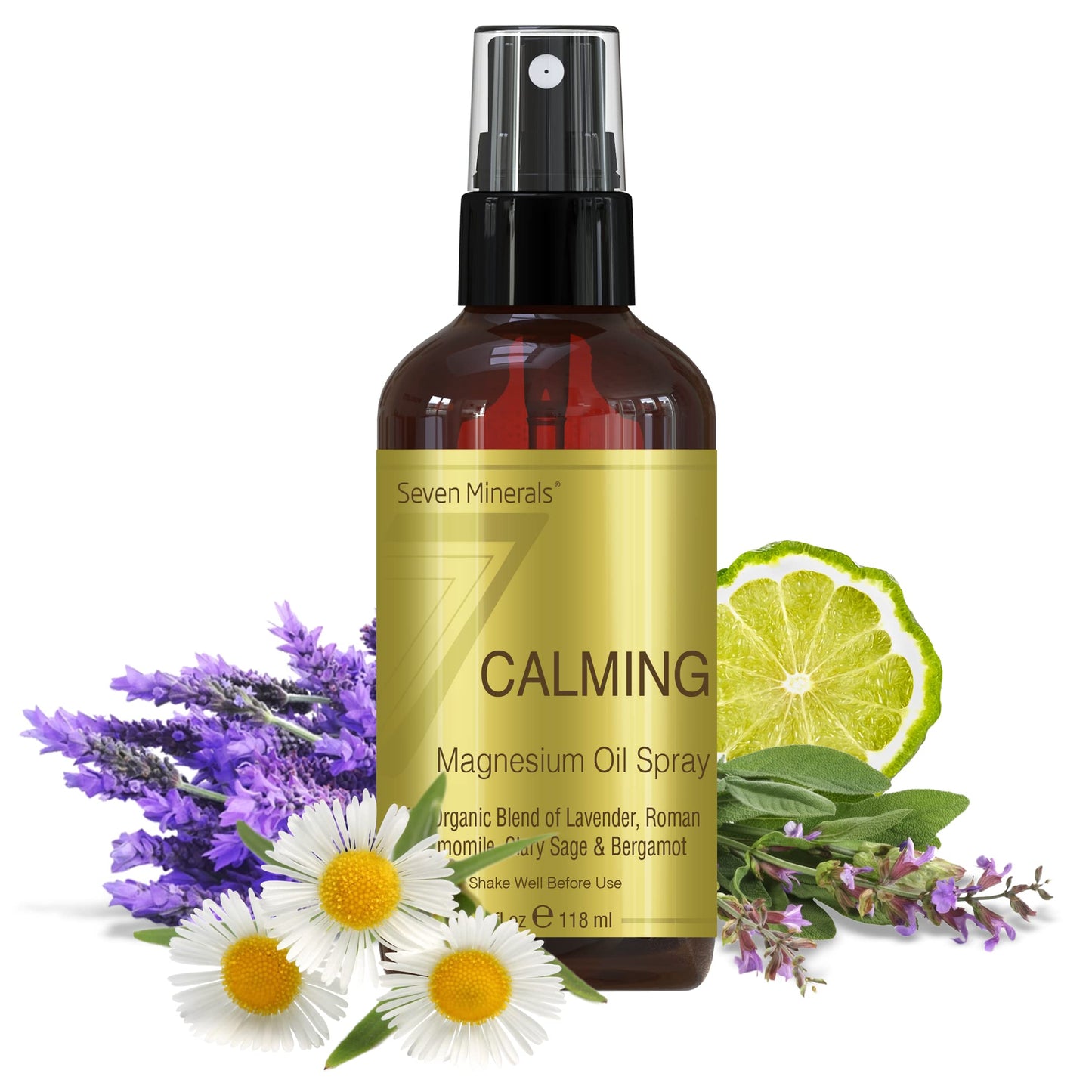 Seven Minerals Calming Magnesium Spray – All-Natural Essential Oils Blend | Made in USA | 4 oz | Free eBook