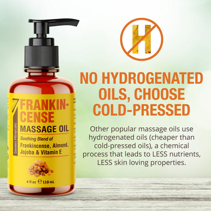 Seven Minerals Frankincense Massage Oil 4oz – For Professional or Home Massage (Almond, Jojoba & Vitamin E)