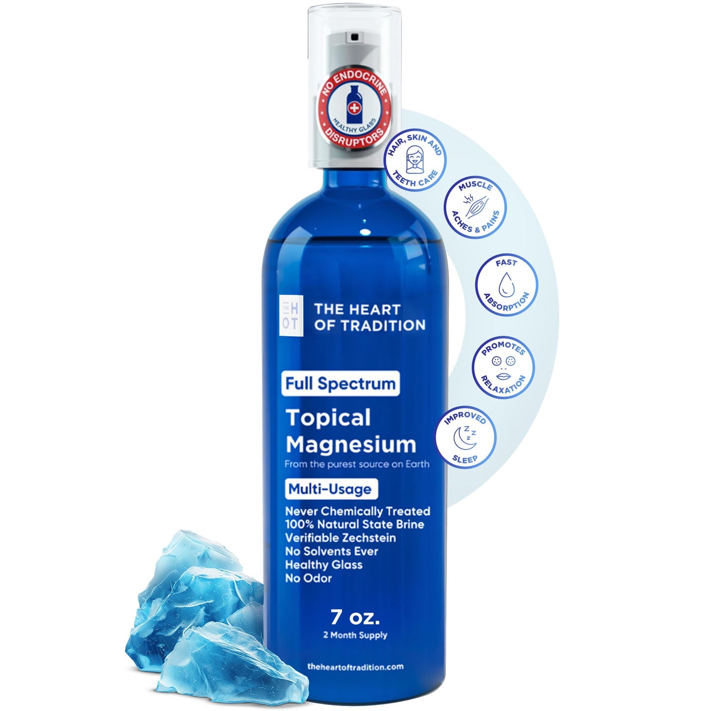 Topical Magnesium Oil Spray – Glass Bottle 7 oz | Zechstein Sea Purity & Trace Minerals