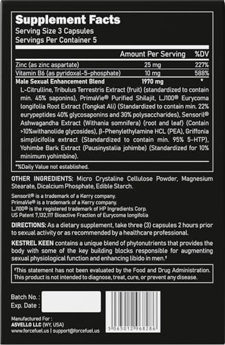 Sex Pills for Men – Last Longer in Bed and Enhance Erection Sensitivity – Includes Lab-Tested LJ100 Tongkat Ali, Sensoril Ashwagandha & PrimaVie Shilajit – 15 Caps for Men Aged 20-60 – Kestrel Keen
