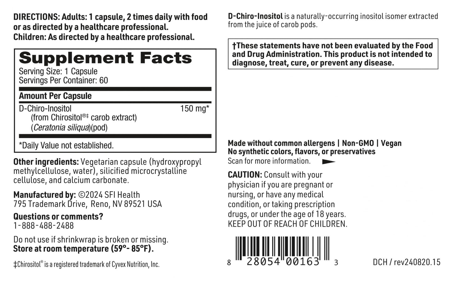 D-Chiro-Inositol 150 mg - Klaire Labs | Hypoallergenic Supplement (60 Capsules)