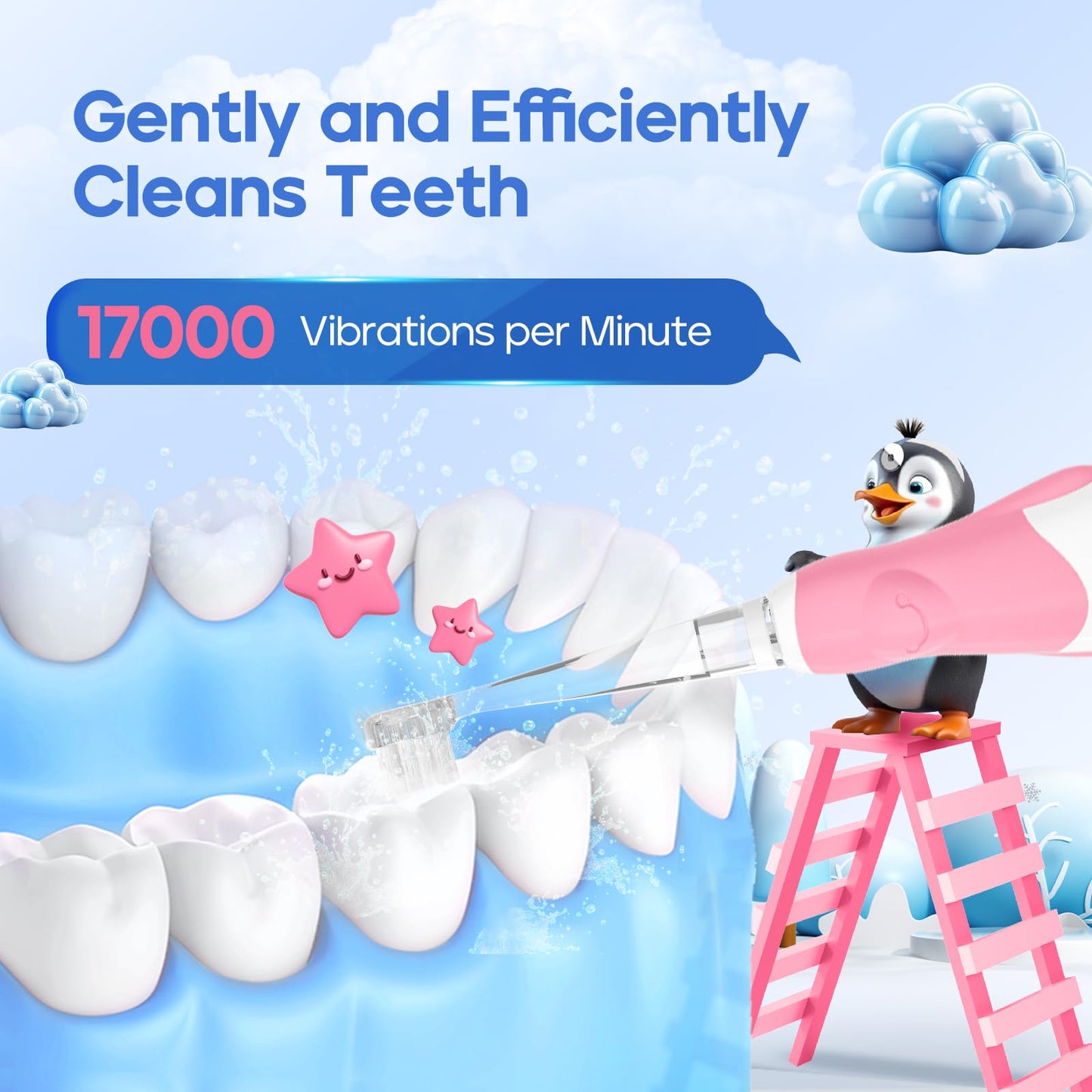 SEAGO SG-513 Pink-C Toddler Electric Toothbrush for 0-3 Years – Smart Timer & 4 Replacement Heads