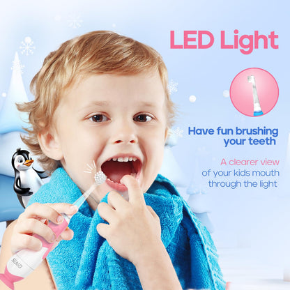 SEAGO SG-513 Pink-C Toddler Electric Toothbrush for 0-3 Years – Smart Timer & 4 Replacement Heads
