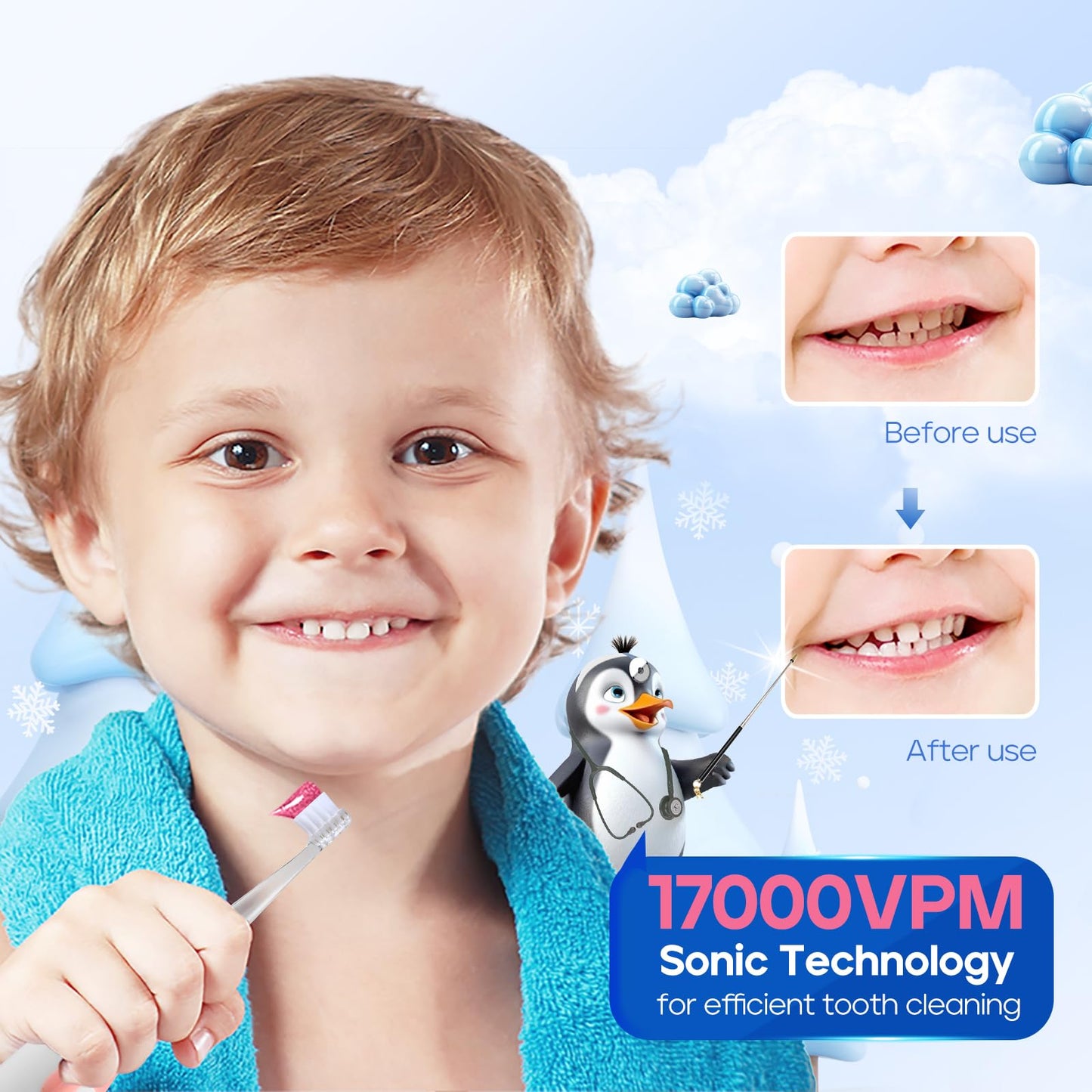 SEAGO SG-513 Pink-C Toddler Electric Toothbrush for 0-3 Years – Smart Timer & 4 Replacement Heads