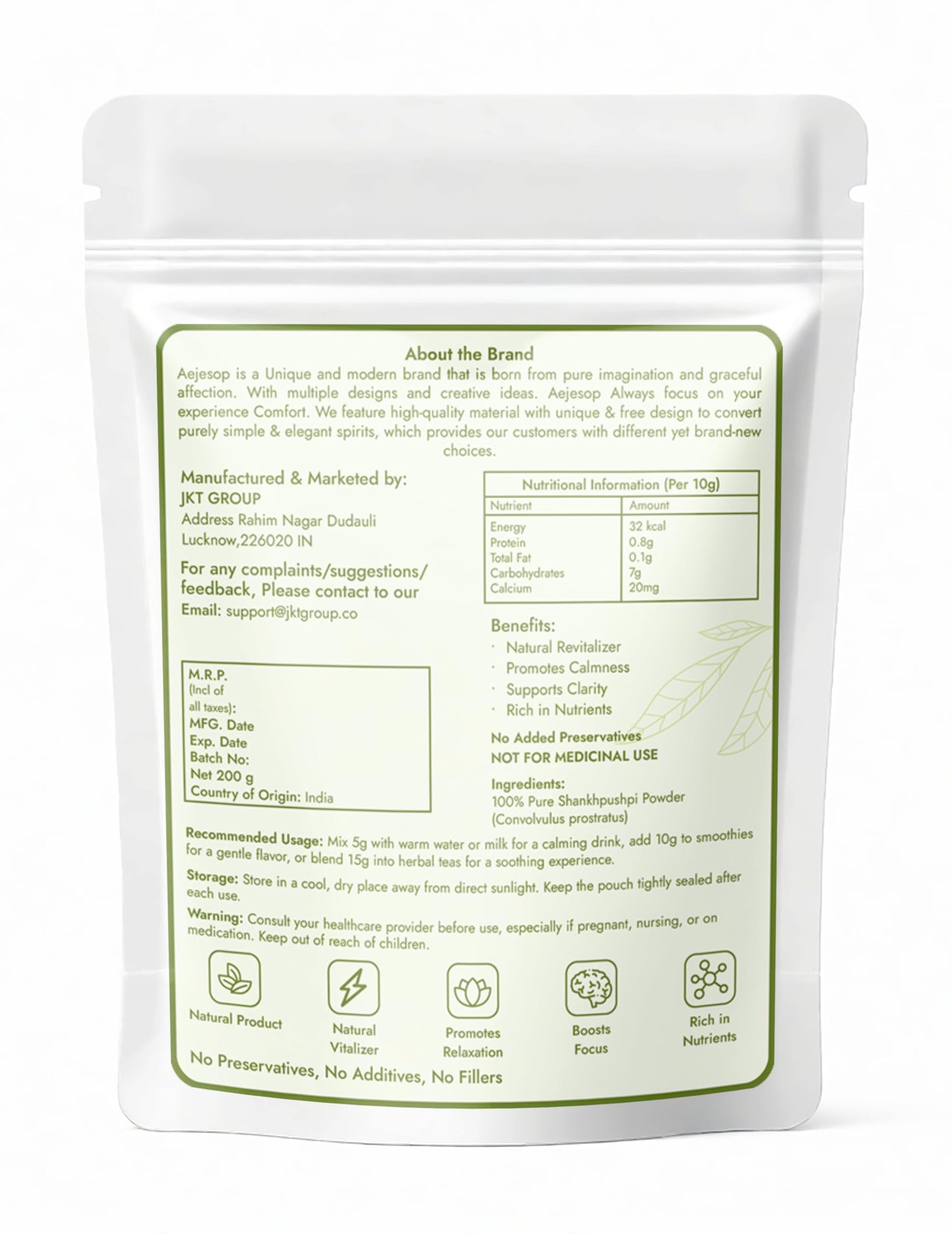 AEJESOP Shankhpushpi Powder – Memory Booster & Digestive Support Tea, 7oz (200g)
