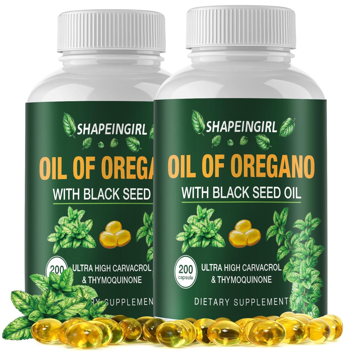 SHAPEINGIRL Oil of Oregano with Black Seed Oil – Organic Oregano Oil Supplement, 400 Softgels, High Potency Carvacrol & Thymoquinone, Non-GMO, Immune Support, Digestive & Respiratory Health