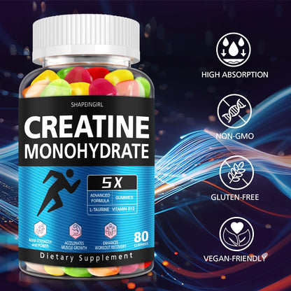 SHAPEINGIRL Creatine Monohydrate Gummies for Women & Men – Vegan, Vitamin B12, 320-Count