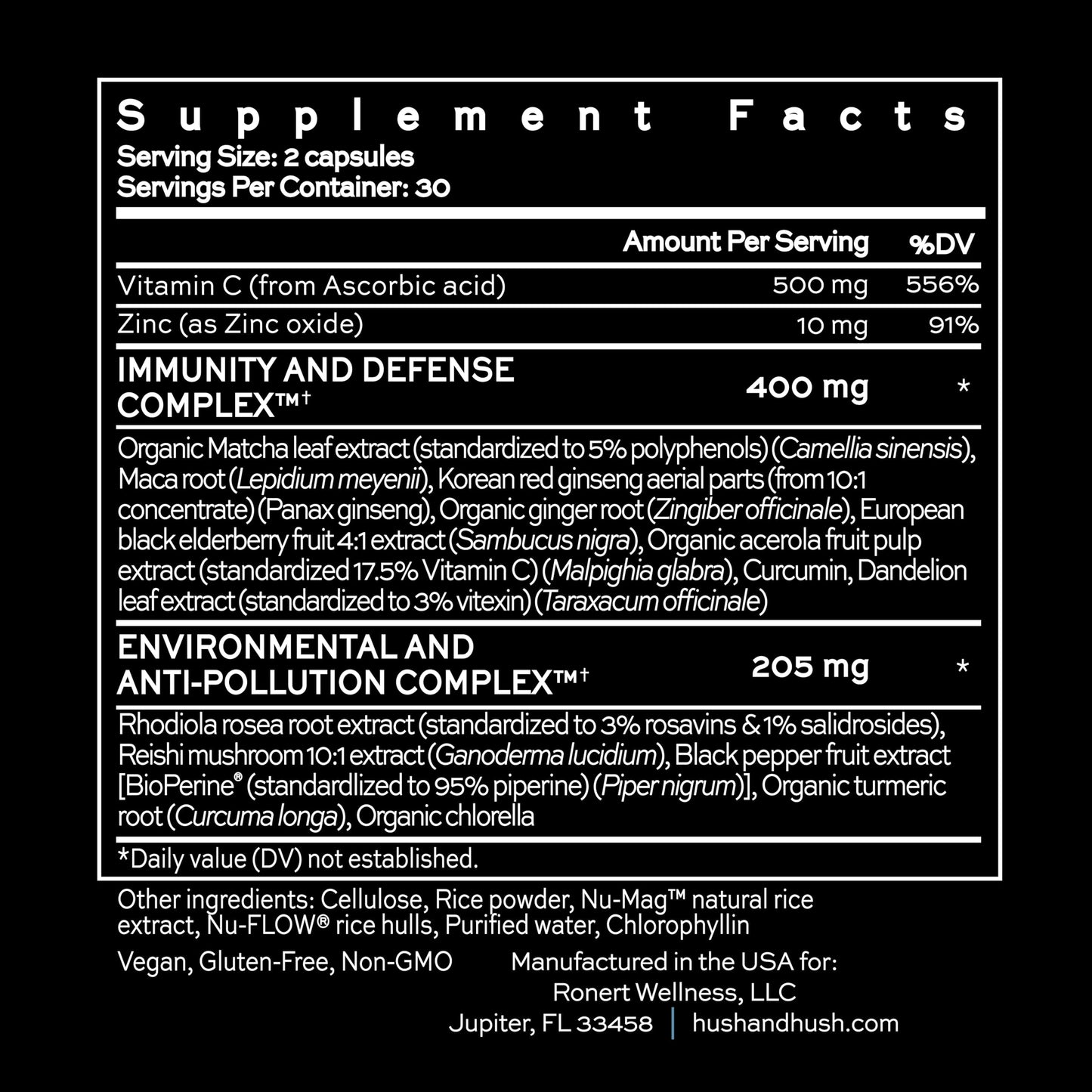 Hush & Hush ShieldUp – Immune Booster Energy Supplement | Vitamin C, Matcha, Maca & Turmeric | 60 Capsules | Vegan & Gluten Free
