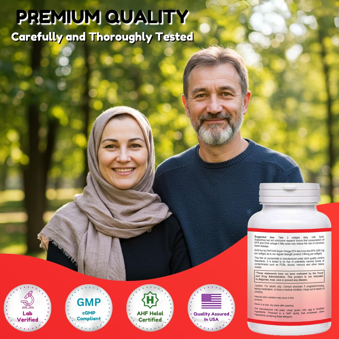 SHIFAA NUTRITION Halal Fish Oil Softgels – 60 Count, Double Strength Omega-3