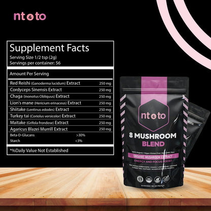 8 Mushroom Blend Organic Extract – 8 oz | 8-in-1 Immunity, Focus & Energy (113 Servings)