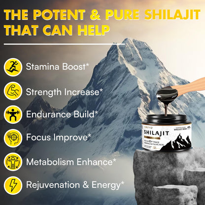 Shilajit Resin Organic – 600mg Gold Grade, 100 Servings, 85+ Minerals & Fulvic Acid
