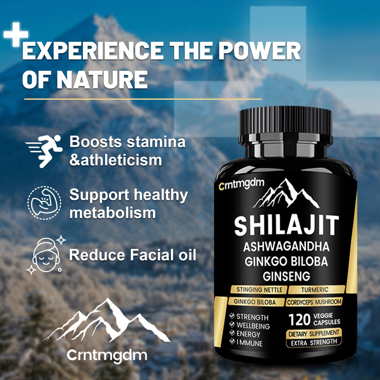 Shilajit Capsules - 1300mg per Serving with Ashwagandha | 120 Capsules