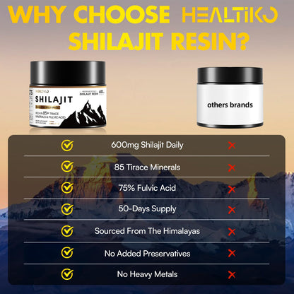 Shilajit Resin Organic – 600mg Gold Grade, 100 Servings, 85+ Minerals & Fulvic Acid