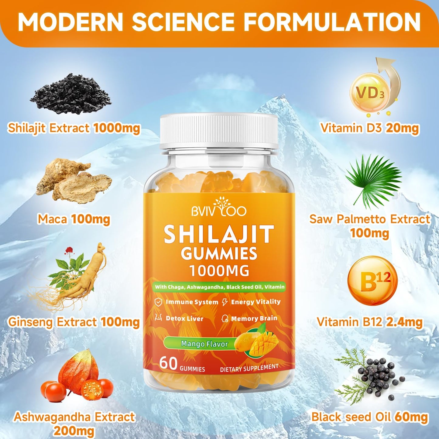 Shilajit Gummies 1000mg Sugar Free - 60 Gummies - 85+ Minerals & Fulvic Acid