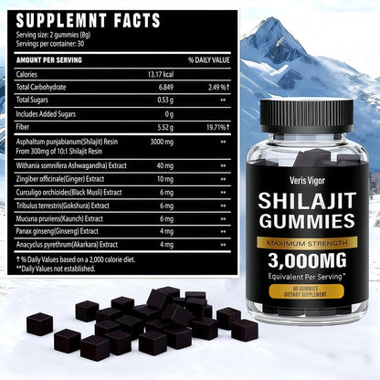 Shilajit Gummies 3000mg – Himalayan Shilajit, Vegan, Energy