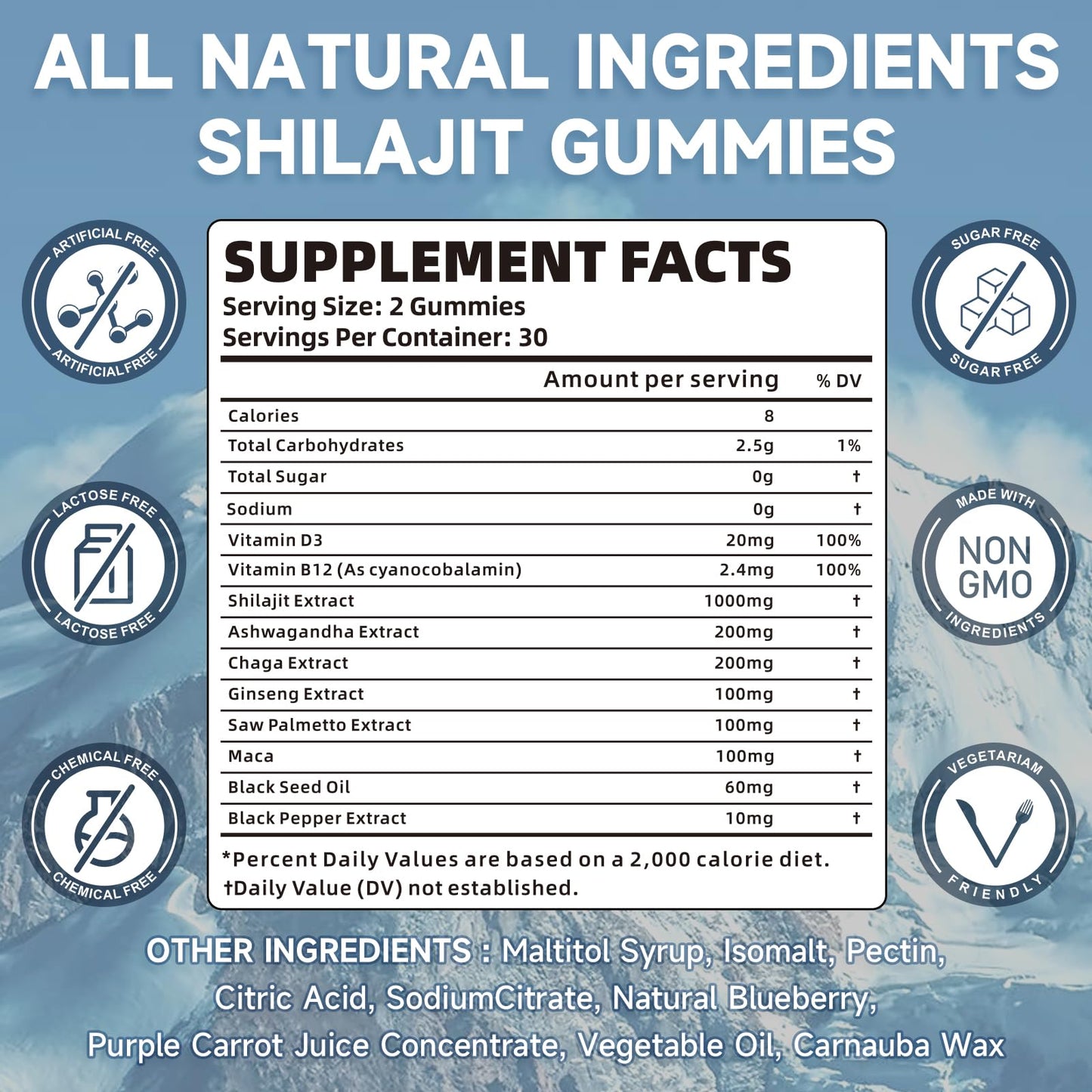 Shilajit Gummies – Sugar-Free, 60 Gummies | 85+ Minerals & Fulvic Acid