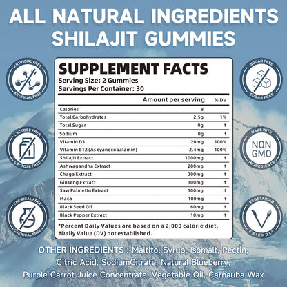 Shilajit Gummies – Sugar-Free, 60 Gummies | 85+ Minerals & Fulvic Acid