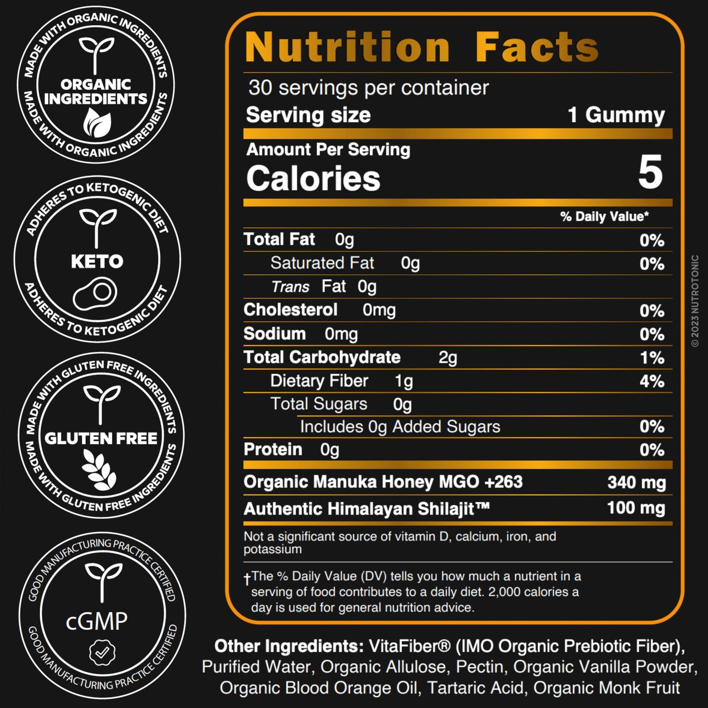 Organic SHILAJIT Gummies by NutroTonic | Cane Sugar Free, Organic Manuka Honey | 30 Gummies