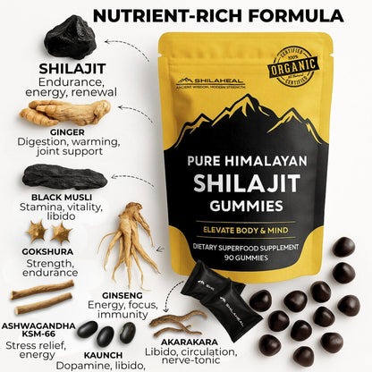 Shilajit Gummies – Natural Himalayan Shilajit, 85+ Minerals, Lab-Tested, 90 Gummies
