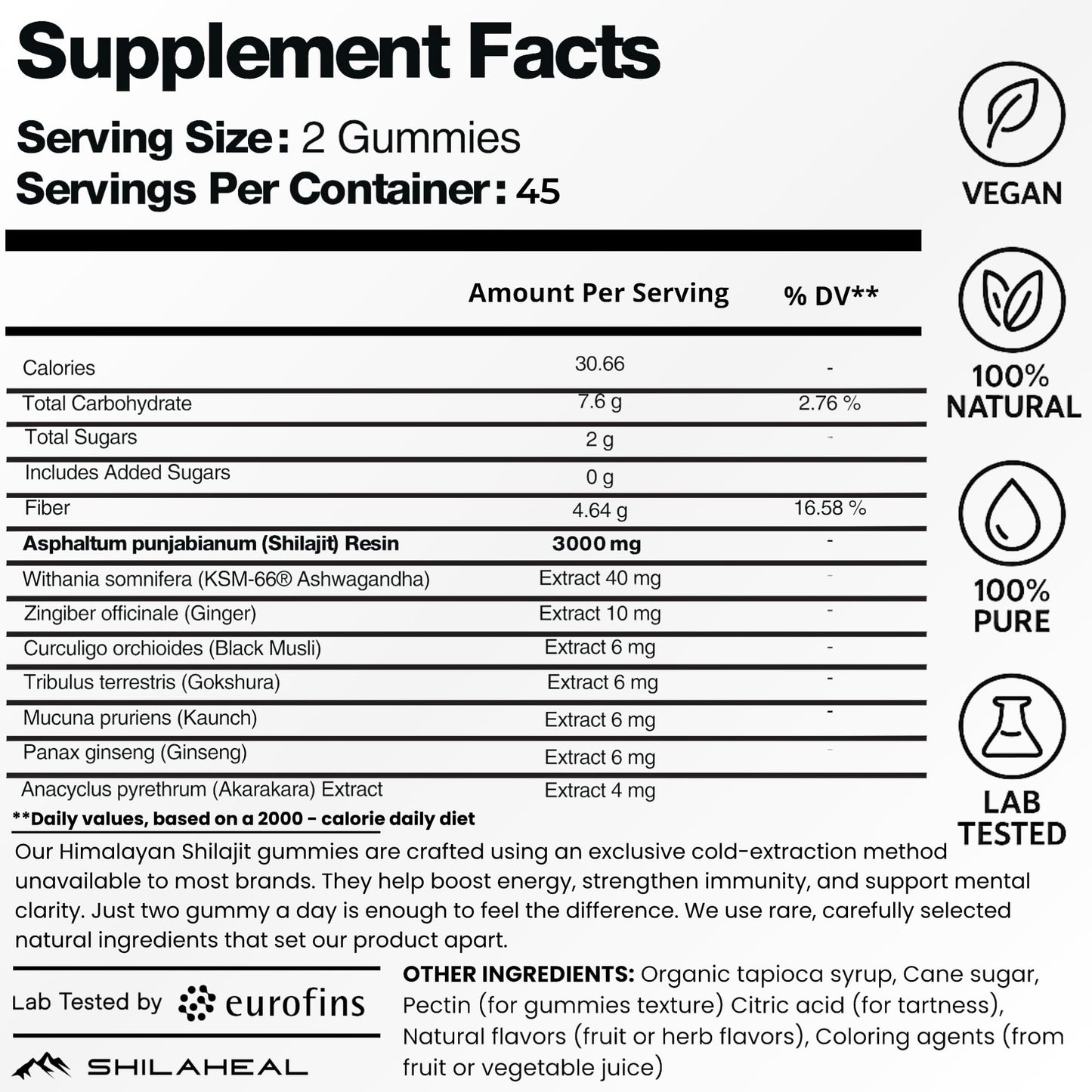 Shilajit Gummies – Natural Himalayan Shilajit, 85+ Minerals, Lab-Tested, 90 Gummies