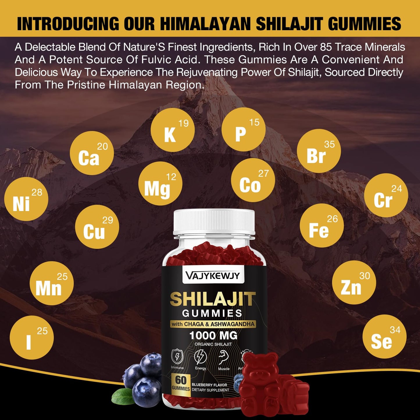 1000 MG Shilajit Gummies – Organic Himalayan Shilajit, 85+ Minerals, 120 Count