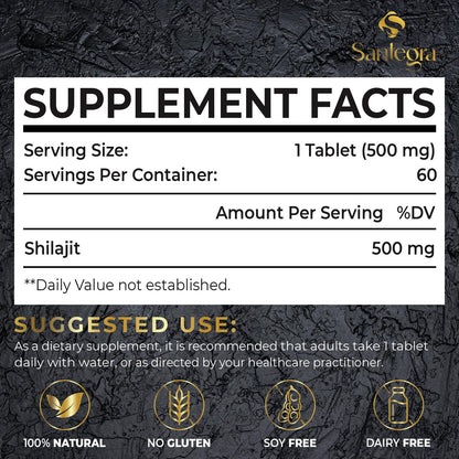 Santegra 30,000 mg Shilajit Tablets – 100% Pure Himalayan Shilajit Resin, Fulvic Acid & 85+ Minerals, 480 Count