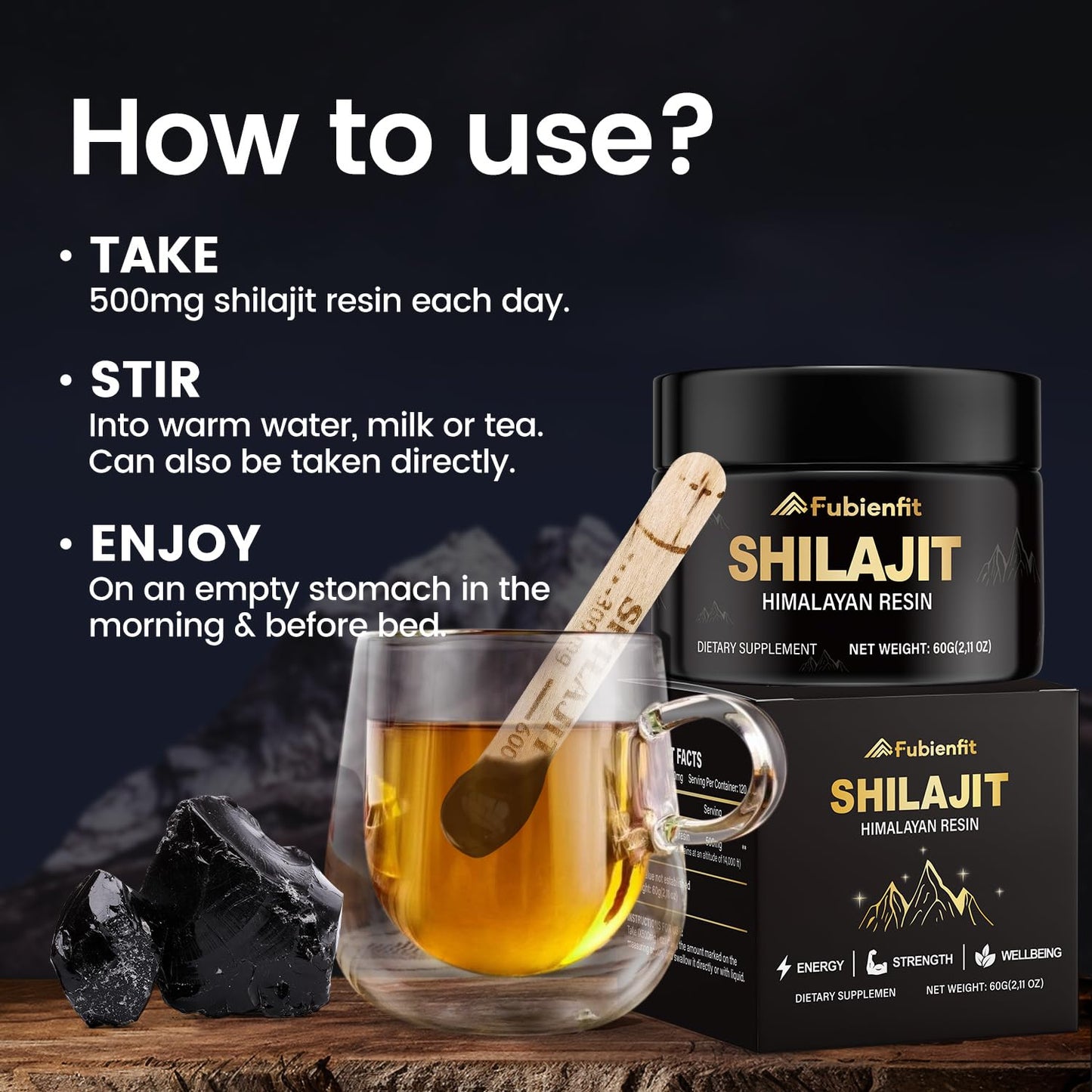 Fubienfit Pure Himalayan Shilajit Resin – 60g, 85+ Minerals & Fulvic Acid