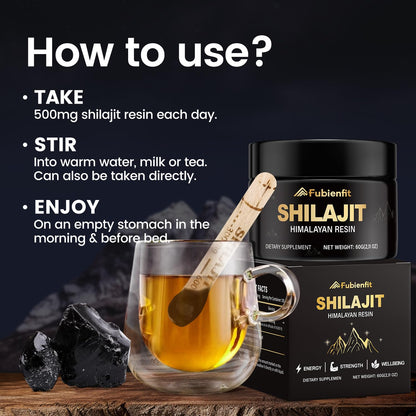 Fubienfit Pure Himalayan Shilajit Resin – 60g, 85+ Minerals & Fulvic Acid