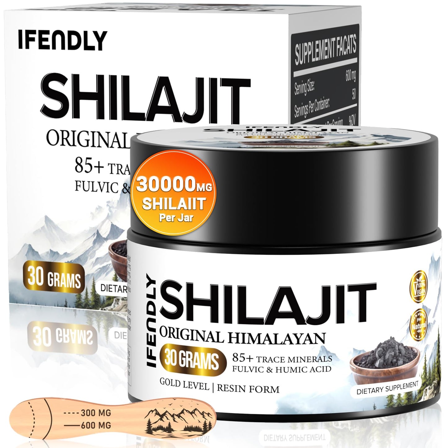 Shilajit Resin 600mg Gold Grade – 85+ Minerals, Fulvic & Humic Acids, 50 Servings