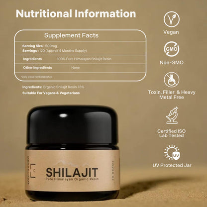 Essencraft Organic Himalayan Shilajit Resin – 500mg per Serving, 60g, Lab Tested, 85+ Minerals