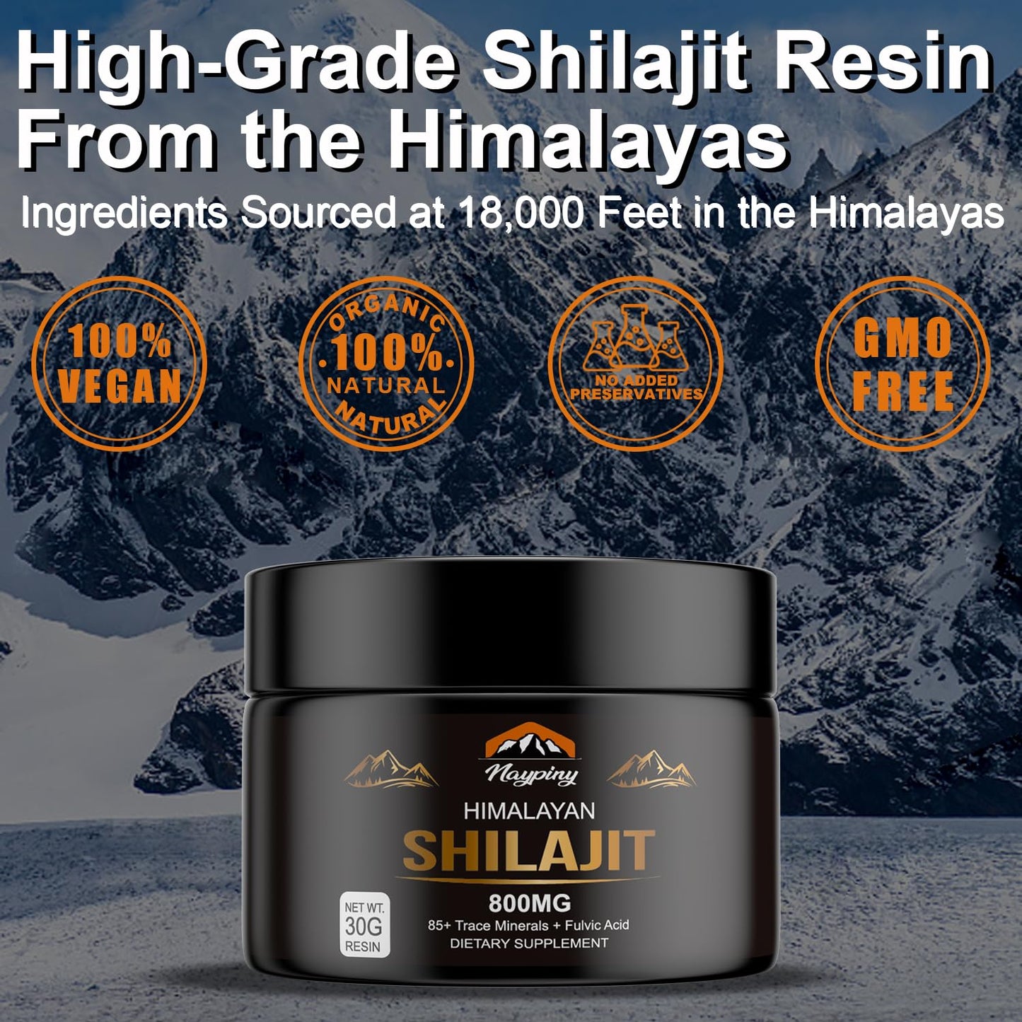 Shilajit Pure Himalayan Organic Resin 800mg – Gold Grade Shilajit with Fulvic Acid & 85+ Trace Minerals Complex for Energy & Immunity