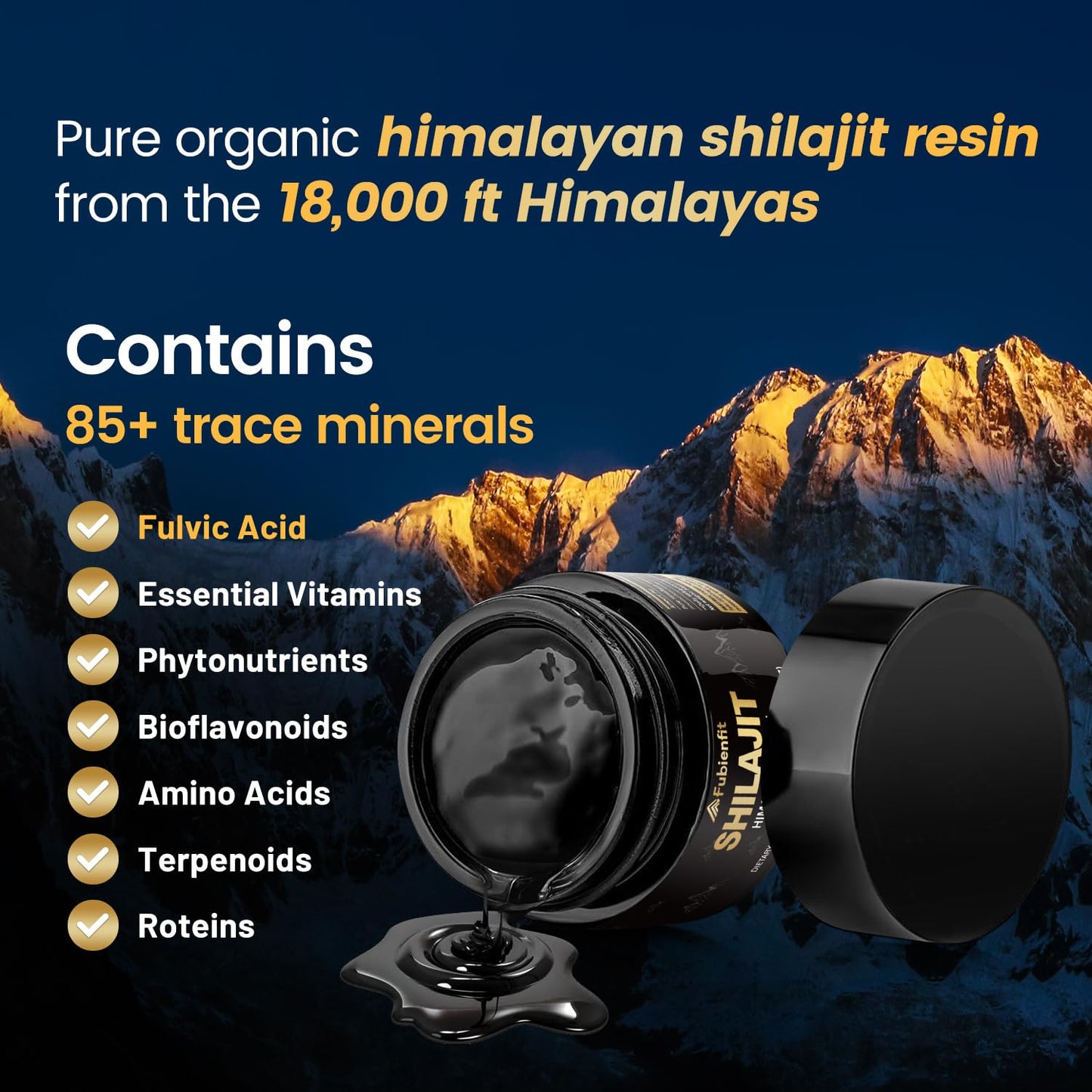 Fubienfit Pure Himalayan Shilajit Resin – 60g, 85+ Minerals & Fulvic Acid