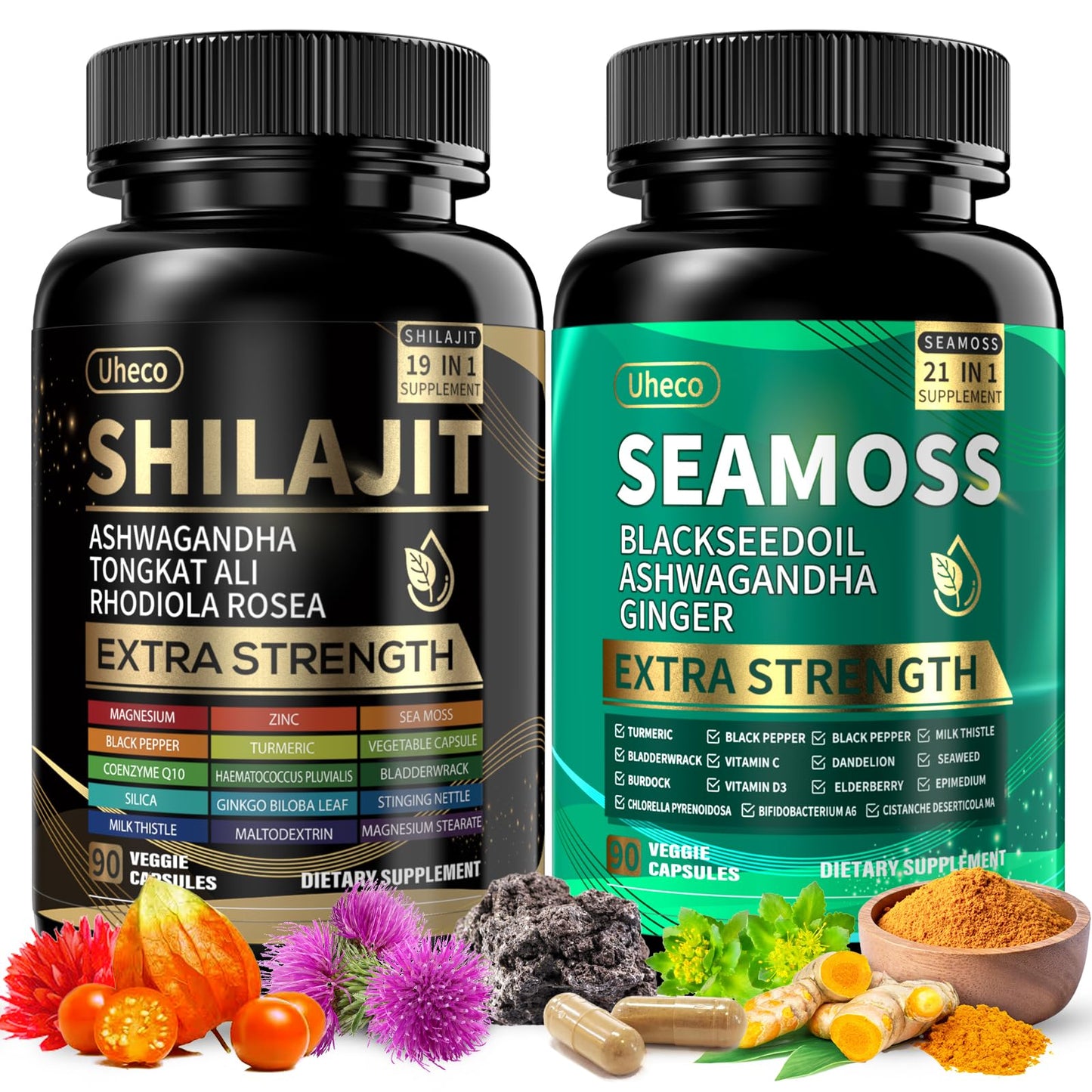 Uheco Shilajit & Sea Moss Vitality Bundle – 20000 mg Shilajit, 11000 mg Sea Moss