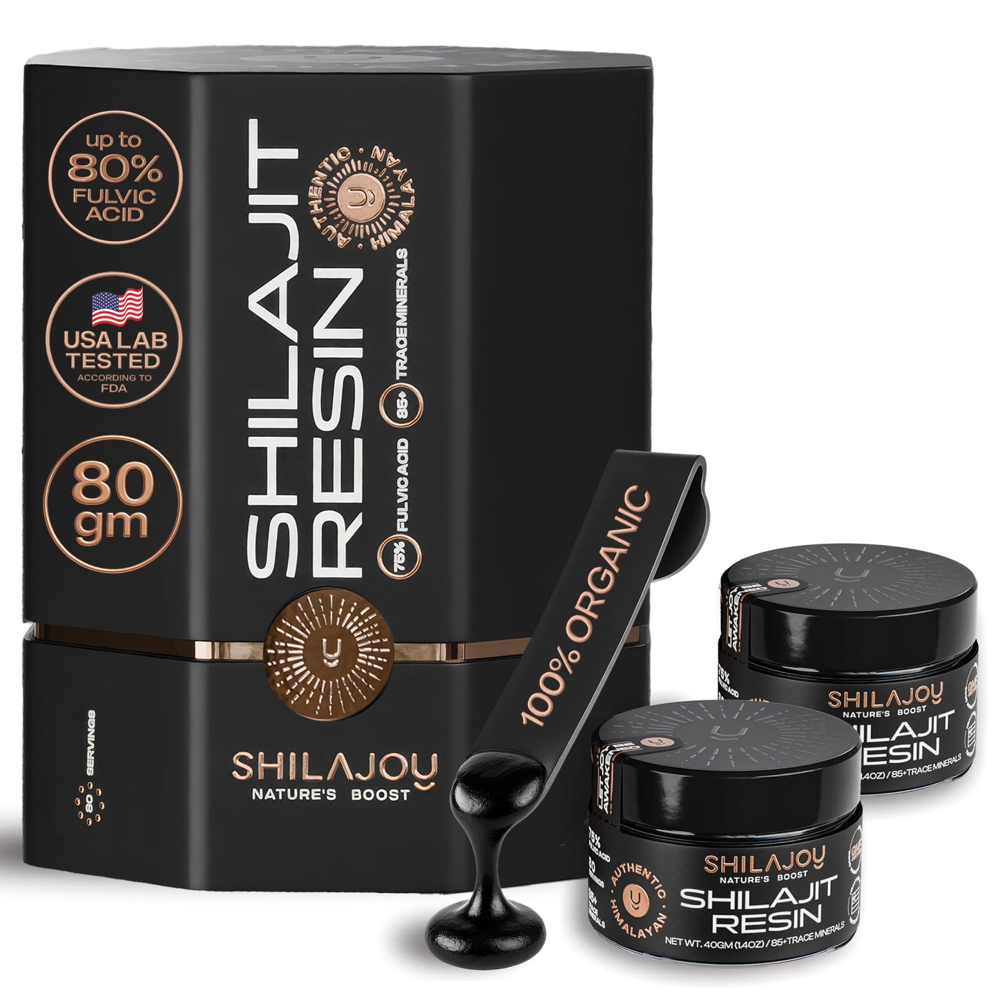 SHILAJOY Shilajit Resin – Pure Himalayan Shilajit, 75%+ Fulvic Acid, 85+ Minerals, Lab Tested, Energy & Immune Support (80g)