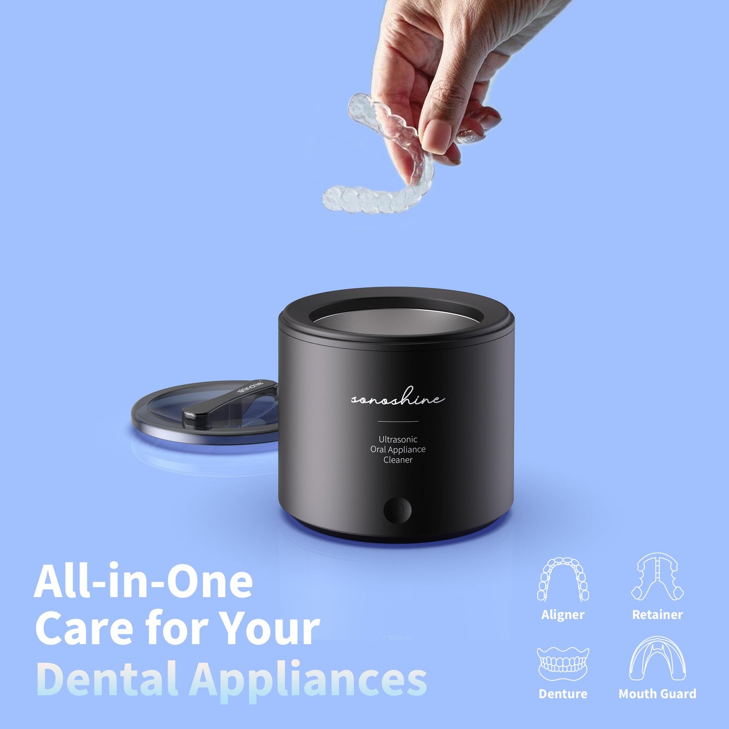 Shinchie Ultrasonic Retainer Cleaner – Auto-Adjust 39-48kHz for Aligners