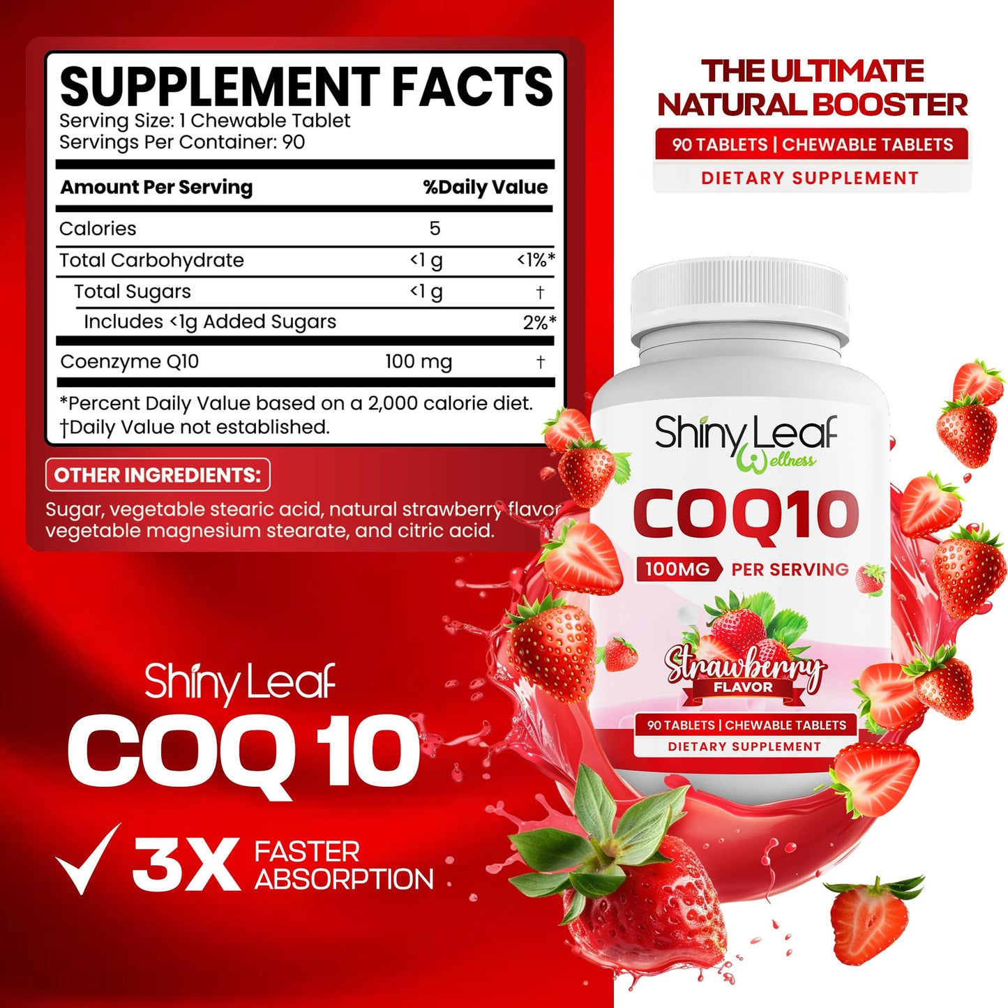 Shiny Leaf CoQ10 100mg Chewable – Heart Health & Energy, 90 Tabs, Made in USA