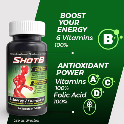 Shot B Multivitamin Complex - B-Energy with B Vitamins for Energy & Immunity | 60 Count